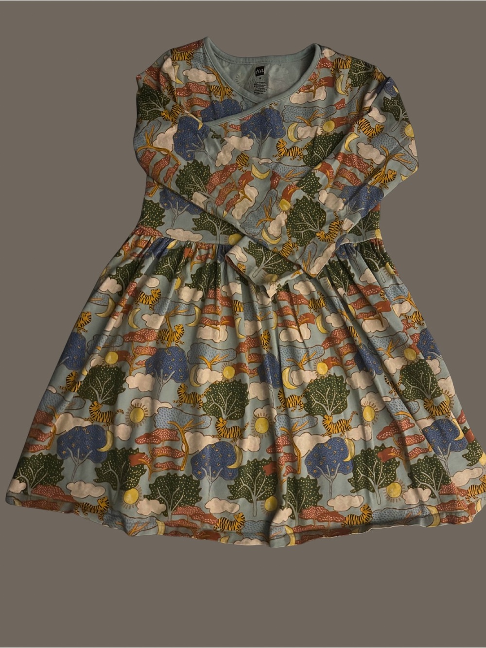 Tea Collection Long-Sleeve Woodland Dress - Blue, Green, Orange